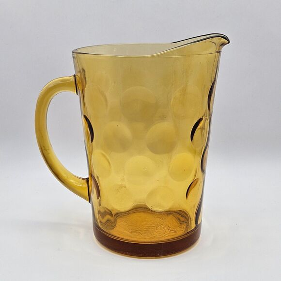 Hazel Atlas Pitcher El Dorado Amber Yellow Gold Coin Dot Glass Pitcher Carafe - Picture 1 of 13